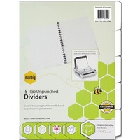 MARBIG 37305 DIVIDERS UNPUNCHED A4 5 TAB WHITE