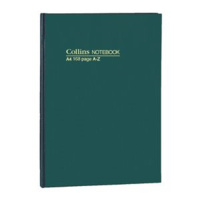 COLLINS 05804 NOTEBOOK CASED AND SEWN SHORT A4 168 PAGE A-Z INDEX GREEN