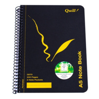 QUILL Q570 NOTE BOOK SPIRAL BOUND A5 SIDE 2 NOTE POCKETS 200 PAGES