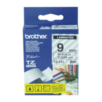 BROTHER TZE-121  9mm BLACK ON CLEAR LAMINATED LABELLING TAPE