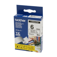 BROTHER TZE-211 6mm BLACK ON WHITE LAMINATED LABELLING TAPE 