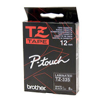 BROTHER TZE-335 12mm WHITE ON BLACK LAMINATED LABELLING TAPE