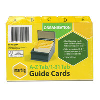 MARBIG GUIDE CARDS MANILLA WITH PLASTIC TABS A-Z/1-31 150x102mm