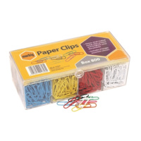 MARBIG PAPER CLIPS LARGE COLOURED 33mm ASSORTED BOX 800