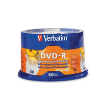 VERBATIM 95137 DVD-R 4.7GB 16X WHITE PRINTABLE PACK 50