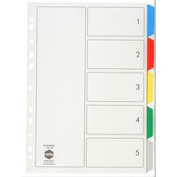 MARBIG 35010 DIVIDERS A4 5 TAB PP COLOURED