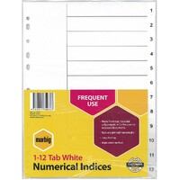 MARBIG 35031 DIVIDER INDICES PP A4 WHITE 1-12 TAB