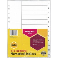 MARBIG 35031DIVIDER INDICES PP A4 WHITE 1-12 TAB