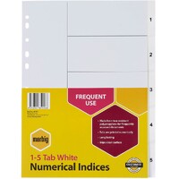 MARBIG 35101 DIVIDER INDICES PP A4 WHITE 1-5 TAB