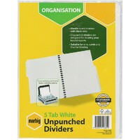 MARBIG 37305F DIVIDERS UNPUNCHED A4 5 TAB WHITE