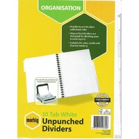 MARBIG 37405F DIVIDERS UNPUNCHED A4 10 TAB WHITE 