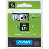 DYMO 45010 D1 LABEL TAPE 12mm x 7m BLACK ON CLEAR