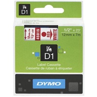 DYMO 45015 D1 LABEL TAPE 12mm x 7m RED ON WHITE
