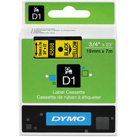 DYMO 45808 D1 LABEL TAPE 19mm x 7m BLACK ON YELLOW