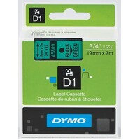 DYMO 45809 D1 LABEL TAPE 19mm x 7m BLACK ON GREEN