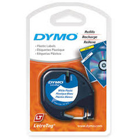 DYMO 91331/91201 LETRATAG PLASTIC WHITE 12mm x 4m BLACK ON WHITE