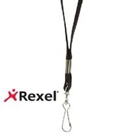 REXEL LANYARD FLAT WITH SWIVEL CLIP BLACK PACK 10