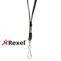 REXEL LANYARD FLAT WITH SWIVEL CLIP BLACK PACK 10