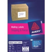 AVERY 959009 L7167 LASER LABELS SHIPPING 1 PER SHEET WHITE PACK 100