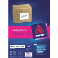 AVERY 959007 L7166 LASER LABELS PARCEL 6 PER SHEET WHITE PACK 100