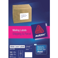 AVERY 959031 L7173 LASER LABELS SHIPPING 10 PER SHEET WHITE PACK 100