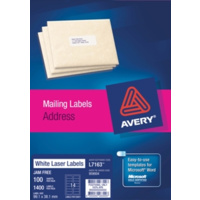 AVERY 959004 L7163 LASER LABELS ADDRESS 14 PER SHEET WHITE PACK 100
