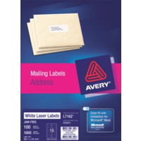 AVERY 959003 L7162 LASER LABELS ADDRESS 16 PER SHEET WHITE PACK 100
