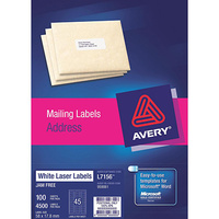 AVERY 959061 L7156 LASER LABELS ADDRESS 45 PER SHEET WHITE PACK 100