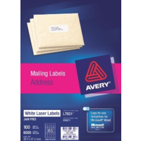AVERY 959071 L7651 LASER LABELS ADDRESS 65 PER SHEET WHITE PACK 100