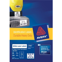AVERY 959063 L7063-25 HEAVY DUTY LASER  LABEL 14 PER SHEET PACK 25