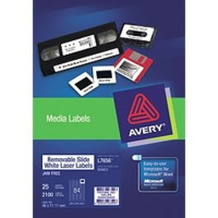 AVERY 959053 L7656-25 REMOVEABLE SLIDE LABEL 84 PER SHEET WHITE PACK 25 