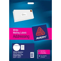 AVERY 959146 L6112 MULTI-PURPOSE LABELS 40mm ROUND WHITE PACK 240