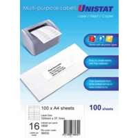 UNISTAT 38932 MULTIPURPOSE LABEL DL16 105x37mm NO MARGIN PACK 100