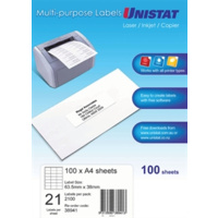 UNISTAT 38941 MULTIPURPOSE LABEL DL21  63.5x38mm PACK 100