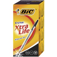 BIC CRISTAL XTRA LIFE BALLPOINT PENS MEDIUM BLACK BOX 50