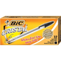BIC CRISTAL BALLPOINT PENS MEDIUM BLACK BOX 12