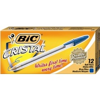 BIC CRISTAL BALLPOINT PENS MEDIUM BLUE BOX 12