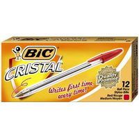 BIC CRISTAL BALLPOINT PENS MEDIUM RED BOX 12