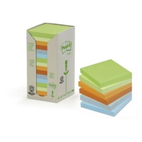3M 654-16 RTP POST IT RECYCLED NOTES 73x73mm ASSORTED PASTELS PACK 16