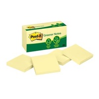 3M 654Y-RP POST IT NOTE RECYCLED 73x73mm CANARY YELLOW PACK 12