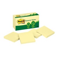 3M 654Y-RP POST IT NOTE RECYCLED 73x73mm CANARY YELLOW PACK 12