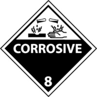 CORROSIVE 8 BLACK N WHITE 47x47mm DANGEROUS GOODS LABELS  ROLL 500