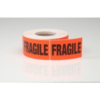 FRAGILE FLURO RED  LABEL 76x130mm  ROLL 1000