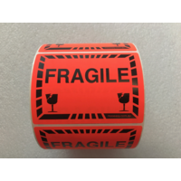 MOO LABELS FRAGILE FLURO RED 75x98mm ROLL 1000
