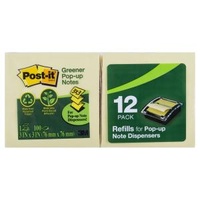 3M R330 RP RECYCLED POP-UP NOTES 73x73mm 100 SHEETS YELLOW PACK 12