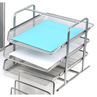 ITALPLAST I340 WIRE MESH 3 TIER DOCUMENT TRAY SILVER