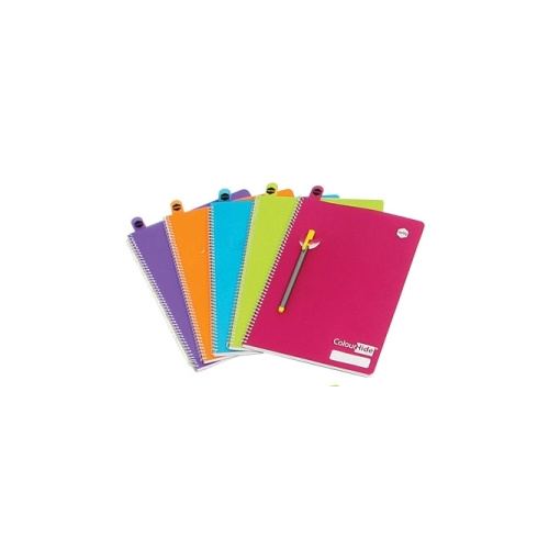 MARBIG COLOURHIDE NOTEBOOK SIDE OPEN A4 120 PAGE ASSORTED