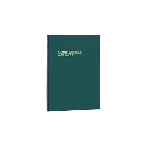 COLLINS 05804 NOTEBOOK CASED AND SEWN SHORT A4 168 PAGE A-Z INDEX GREEN