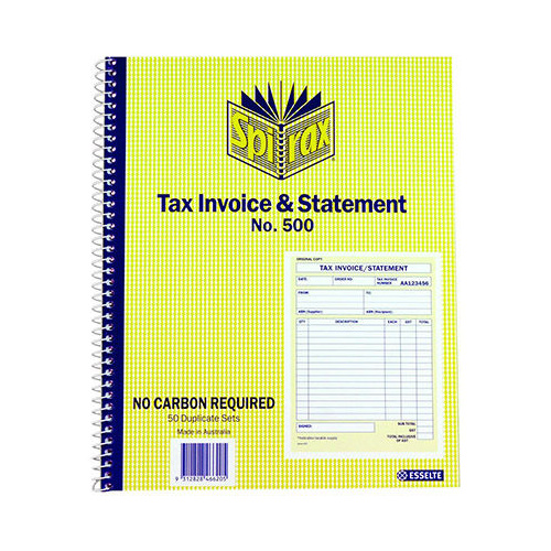 SPIRAX 500 TAX INVOICE STATEMENT BOOK QUARTO