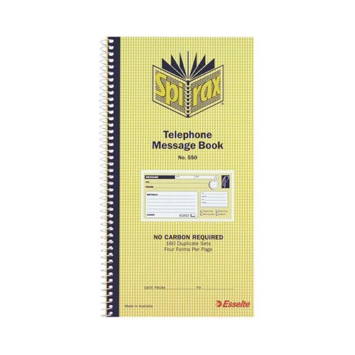 SPIRAX 550 CARBONLESS TELEPHONE MESSAGE BOOK
